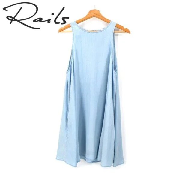 Rails Dresses & Skirts - Rails Anya Dress Sleeveless Blue Tencel Trapeze A-Line Pockets Mini Swing SZ L